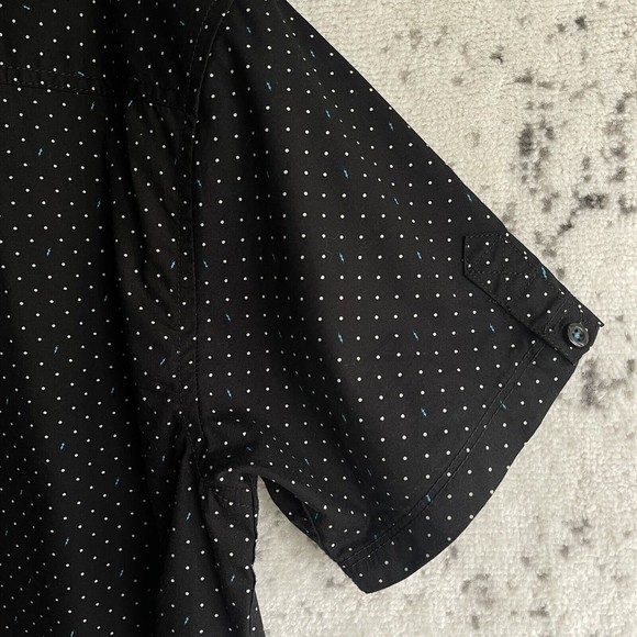 Geometrix Mens Shirt Slim Fit Size L Short Sleeve Black White Polka Dots Cotton - Picture 6 of 6